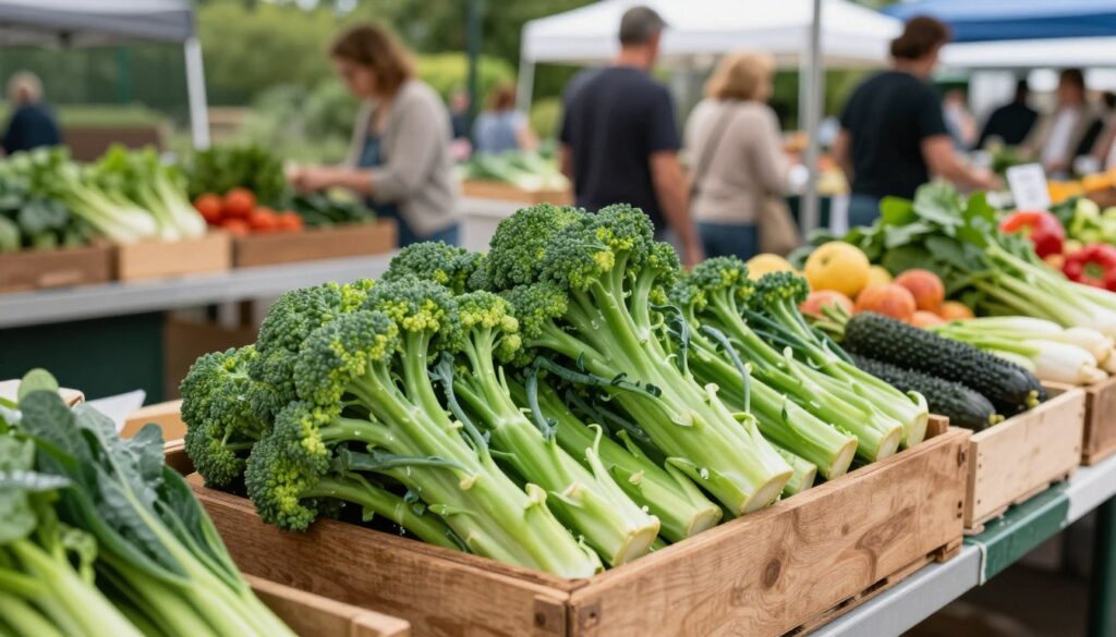 fresh broccolini selection at farmers market
